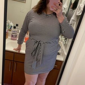 Striped black and white tied dress